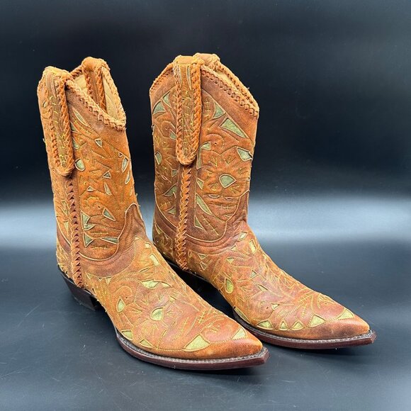 Old Gringo Shoes - Old Gringo Wyoming Tooled Brown Leather Short Cowgirl Cowboy Western Boots 7.5